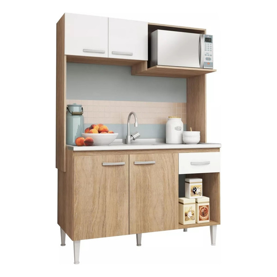 Kit De Cocina Mueble Armario 3 Puertas 4 Cajones Color Carvale/blanco