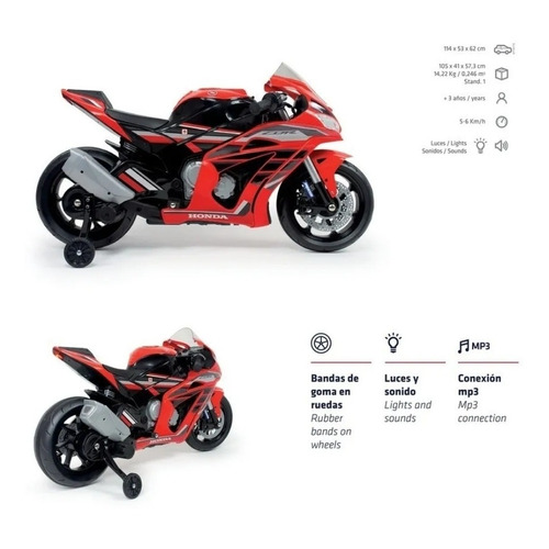 Moto Montable Eléctrica Para Niños Honda Cbr 12v Injusa Roja Color Rojo