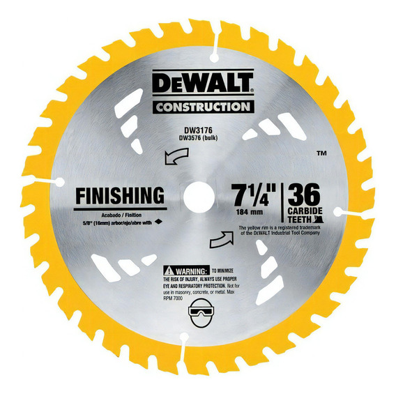 Disco Sierra Circular Madera Dewalt 7.1/4' 36 Dientes Dw3176