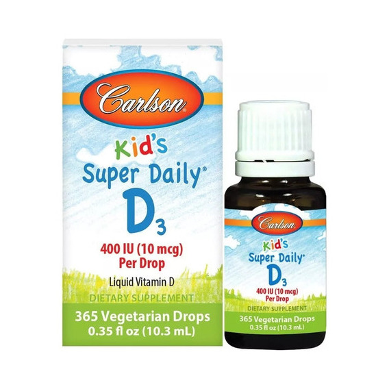 Vitamina D3 Diaria Para Niños Carlson 10mg 365 Gotas Vegano Sabor Sin Sabor