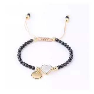 Hermosa Pulsera Piedras Turmalina Negra Y Corazón Cuarzo