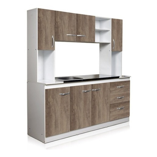 Mueble De Cocina Alacena + Bajomesada + Mesada Con Bacha Organizador Modular Color Nebraska