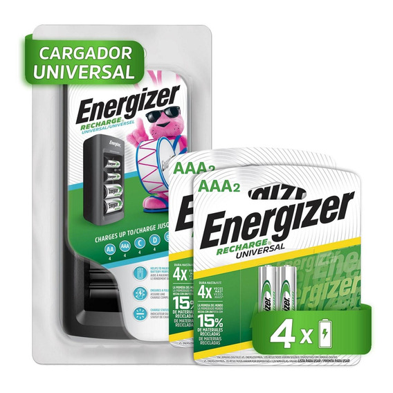 Cargador Universal Pilas Energizer + 4 Pilas Recargables Aaa