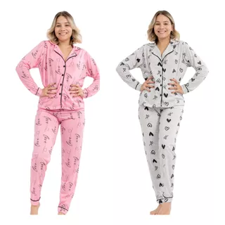 Kit 2 Pijama Feminino Americano Longo Inverno Amamentação