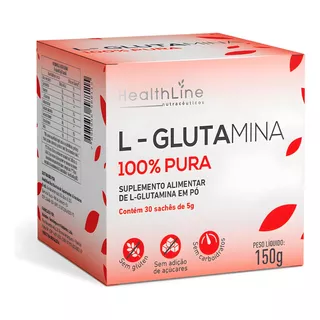 Glutamina 100% Pura 30 Sachês De 5g - Healthline L-glutamina