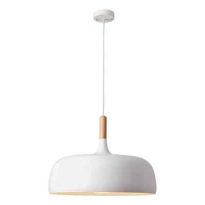 Colgante 1 Luz Bois Blanco Con Madera Apto Led E27 Deco Blanco