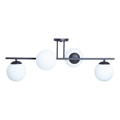 Plafon 4 Luces Barral Elyn De-cor Negro Con Globo Opal E27