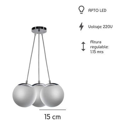 Colgante 3 Luces Globo Opal 15cm Apto Led E27 Deco Moderno