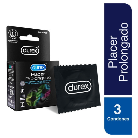 Durex Placer Prolongado Caja 3 Condones Preservativos