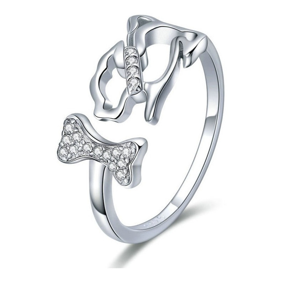 Anillo Ajustable Para Mujer Hueso Perro Circones Plata 925