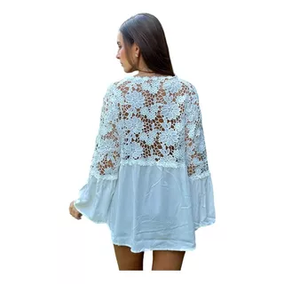 Camisa Importada Mujer Broderie Guipiur Flores Blusa Calada