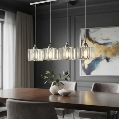  Colgante 4 Luces Prisma C Cristal Cromo Apto Led E27 Ld Cromo