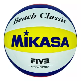 Bola De Vôlei Praia Em Couro Sintético Mikasa - Bv552c Cor Branco Amarelo E Azul