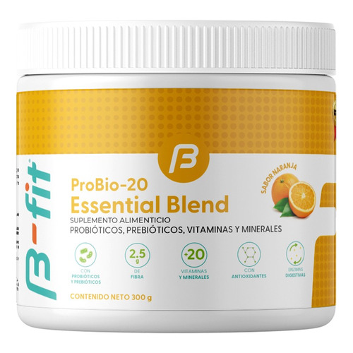 Probióticos Y Prebióticos + Fibra Y 20 Vitaminas 300g B-fit Sabor Naranja