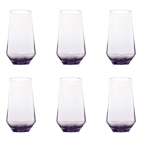 Set 6 Vasos Diamante Vasos De Vidrio Vaso High Ball 550 Ml Color Morado