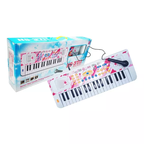 Teclado Infantil Musical Piano 37 Músicas com Microfone Rosa - Fun