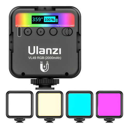 Mini panel de luz LED Ulanzi Vl49, color de marco RGB, color negro clásico, color de luz blanco frío, 5 V
