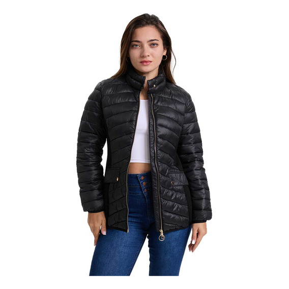 Parka Mujer Corte Diagonales Negro Fashion's Park