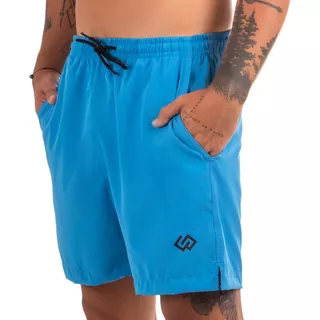 Short Praia Elastano Azul Claro Liso Masculino Premium