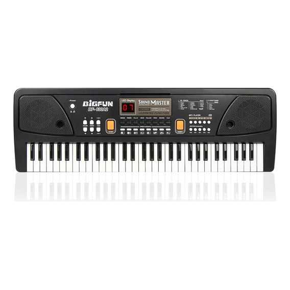 Piano Organeta Musical Para Niños 61 Teclas Bigfun Microfono Color Negro 110V