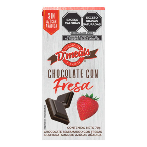 Chocolate D'meals Fresa Sin Azúcar 70g