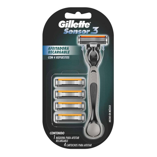 Máquina De Afeitar Gillette Sensor 3 Con 1 Máquina + 4 Cartuchos