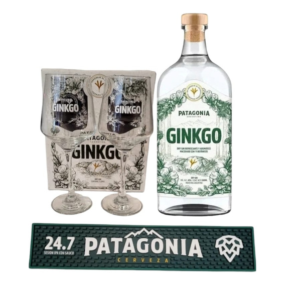 Botella Ginkgo + Caja Con 2 Copones Gin + Barmat Esterilla 