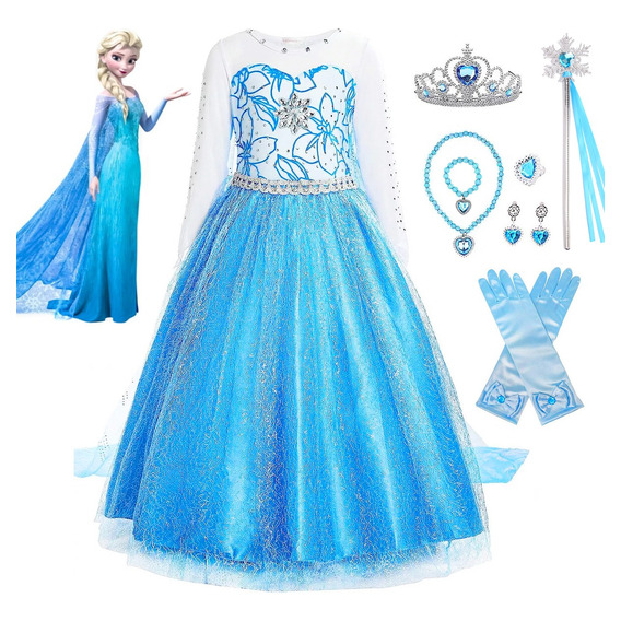 Vestido De Princesa De Elsa, Disfraz De Frozen Diseñopara Niña, Ropa De Halloween, Fiesta De Cumpleaños O Cosplay, Belleza, Vestir Con Accesorios