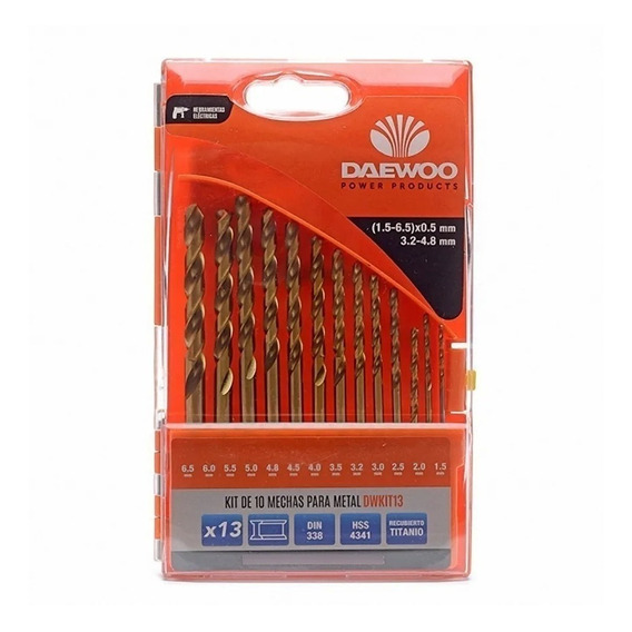 Set Kit Mechas Acero Rapido 13pzas Titanio Daewoo 1,5-6,5mm