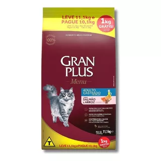 Racao Granplus Menu Gato Adulto Castrado Salmão Arroz 11,1kg