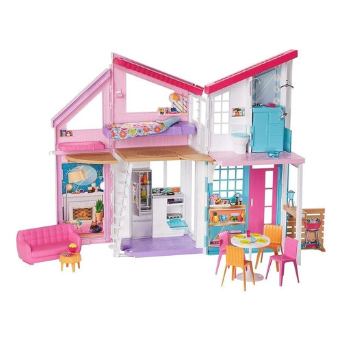 Barbie - Casa Malibu - Amueblada Y Accesorios - Mattel - Color Rosa
