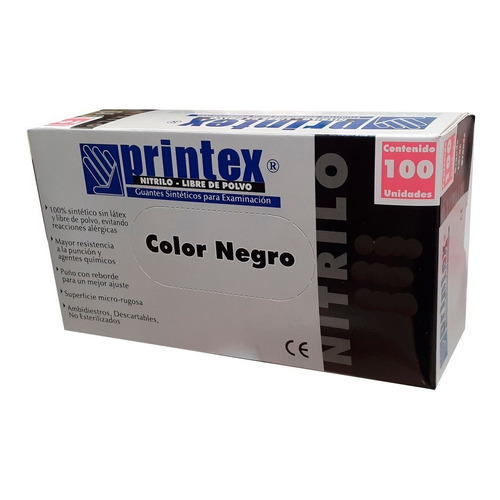 Guantes descartables antideslizantes Printex color negro talle XS de nitrilo x 100 unidades