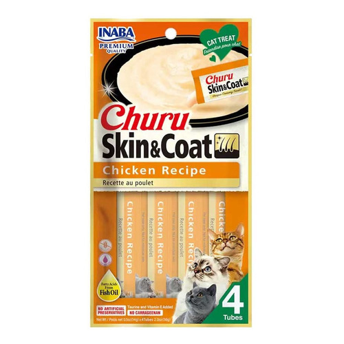 Snack Para Gatos Inaba Churu Skin Coat Pollo 56gr (4 Tubos)