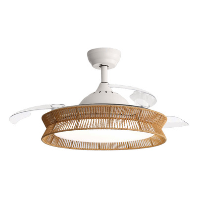 Ventilador De Techo Retráctil Windstyle Tuvalu Ratán  1.06 M Blanco Con Ratán Transparente Abs 3