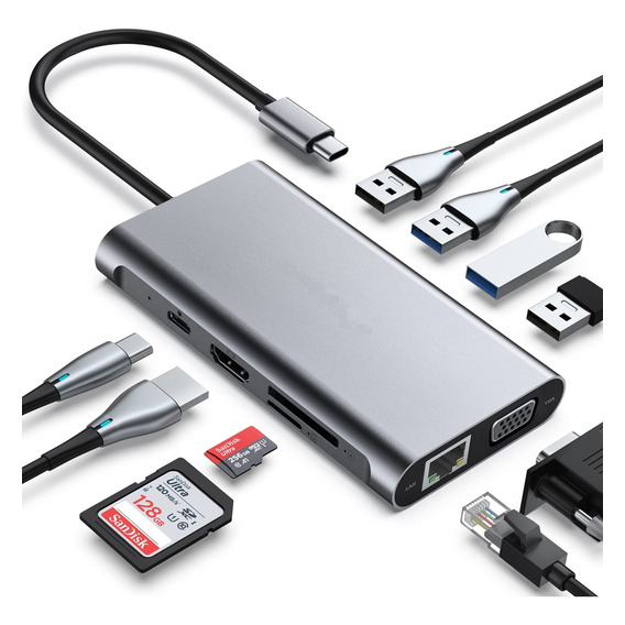 Hub Usb Tipo C Adaptador Hdmi Macbook 4k Microsd Mac 10 En 1