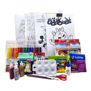 Mega Kit Arte Niños Set Infantil + Dibujos Para Pintar A 