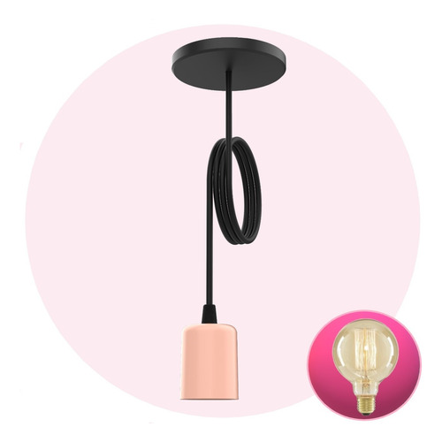 Lampara Colgante Led Bell 05 E27 Colores Techo + Filamento Color Rosa