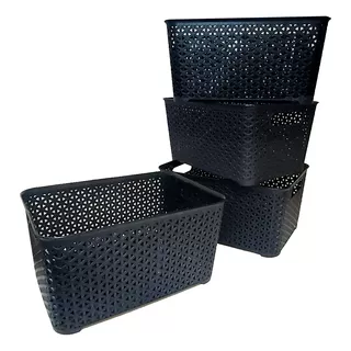 4 Canastos Organizador Plastico Rattan Cesto - Colombraro 