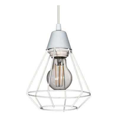 Colgante Jaula 1 Luz Diamante Deco Blanca Vintage Apto Led