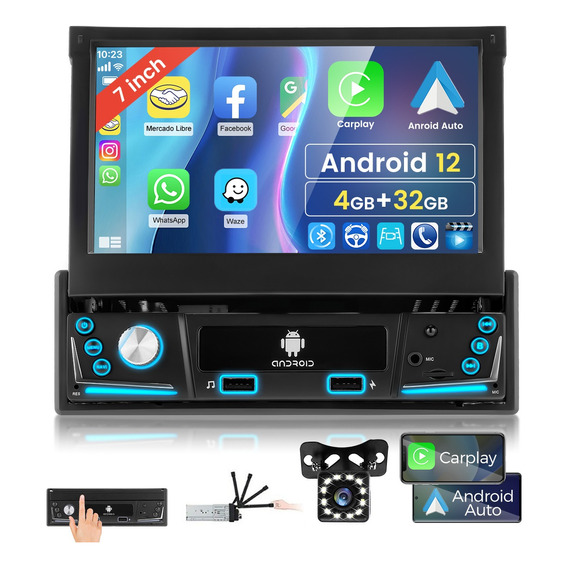 Auto Estereo Carplay 4+32g 1 Din Android 12 Gps Wifi Camara