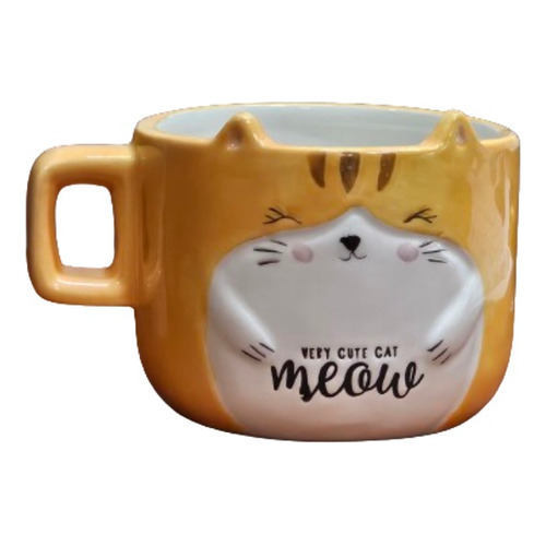 Tarro 3d Grande Para Café Animalito Gato Cerámica 440 Ml Color Naranja Claro Gato 3d Very Cute Cat