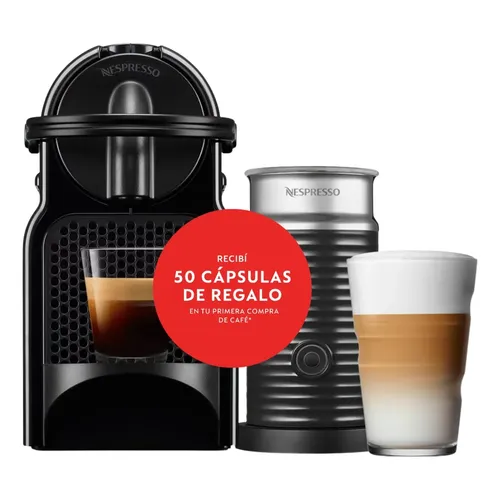 Cafetera Nespresso Inissia Automática Negra con Espumador Aeroccino 3 para Café Expreso y Lungo