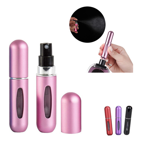 Envase Perfume Dosificador Recargable Spray Cartera Viaje Color Rosa
