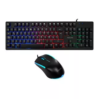 Kit Gamer Teclado + Mouse Philips Led C214bk Color Del Teclado Negro