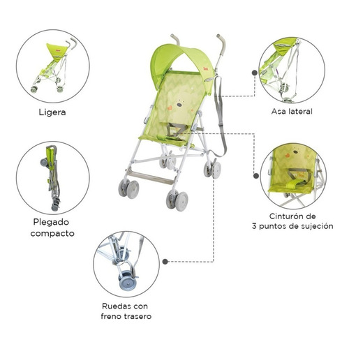 Carriola De Baston D Bebe Zoo Baby Ligera Color Verde