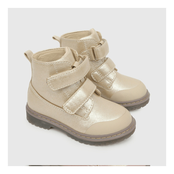 Botin Para Niña Dos Velcros Metalizado Beige (21 A 27)