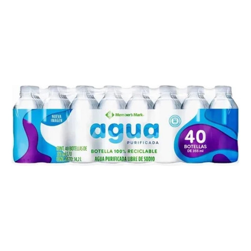 Agua Purificada 355ml Member's Mark Paquete De 40 Botellas