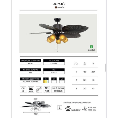 Ventilador De Techo 5 Luces 429c Diseño Control Remoto Laft