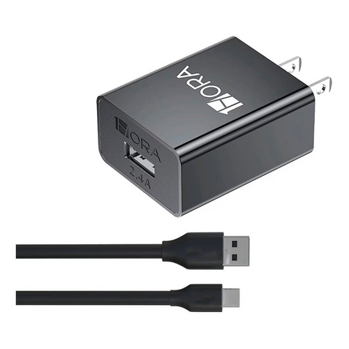 Combo Cargador Carga Rápida Tipo C Usb Celular 2.4a 1 Hora Color Negro