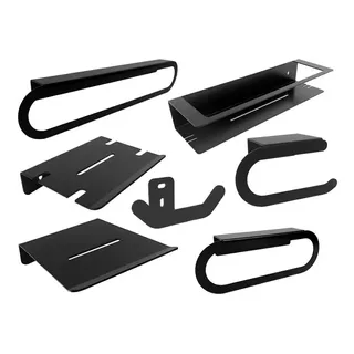 Set De Accesorios De Baño Acero Inoxidable Negro X 7 Piezas 